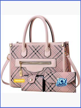 3-Piece PU Leather Tote Satchel Set with Adjustable Strap